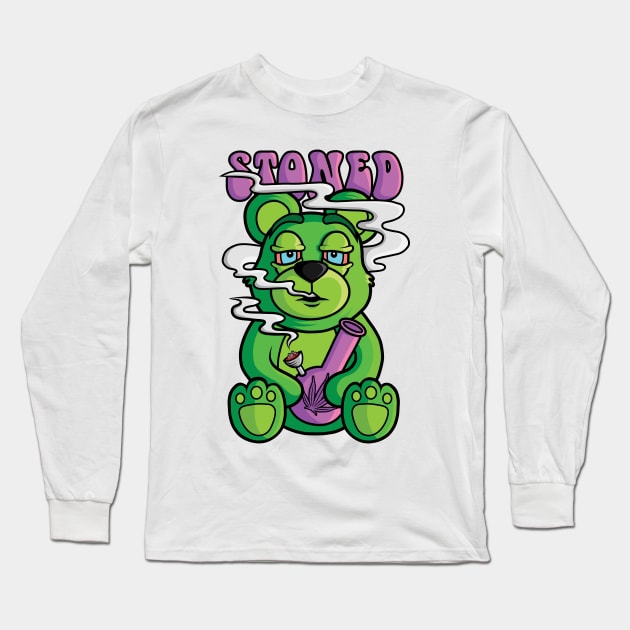 Stoned Weed Bear Long Sleeve T-Shirt by MightyShroom